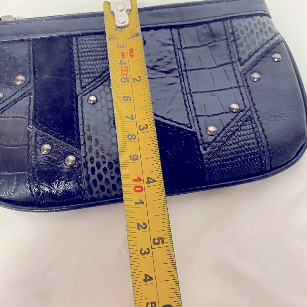 Fossil Black Suede Leather Patchwork Studs Wallet… - image 7